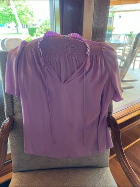 Current Air Lilac Smocked Tie-Neck Flutter Sleeve Blouse
